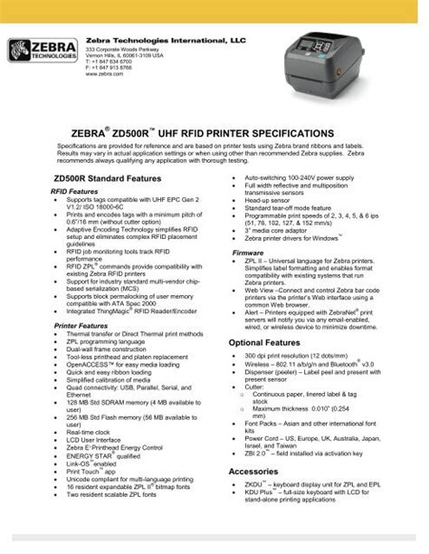 zebra zd500r specs